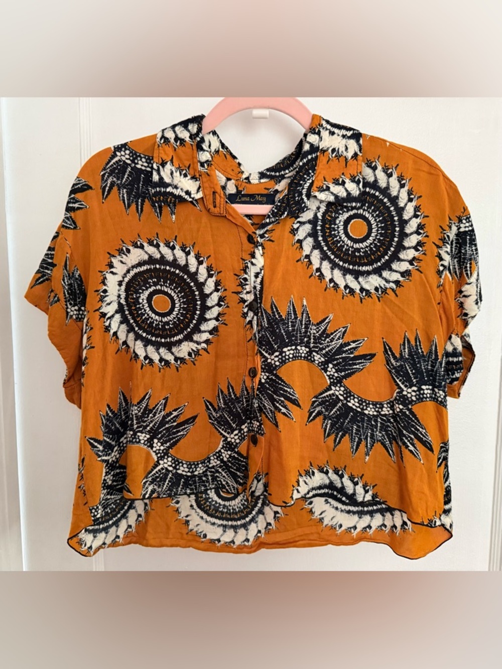 RARE Luna May Costa Rica 100% Bamboo Handmade Cropped Button-Up